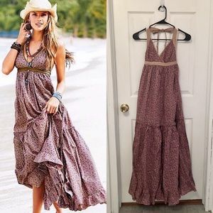 Boho Bohemian Floral Halter Peasant Maxi Dress
